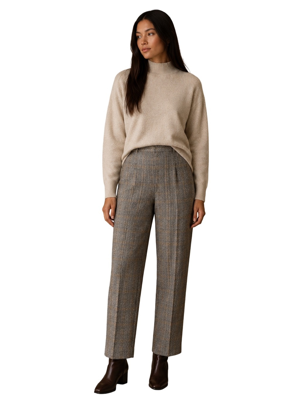 Piazza Sempione High Waist Crop Pants Size IT 42 Gray Plaid Wool Cashmere